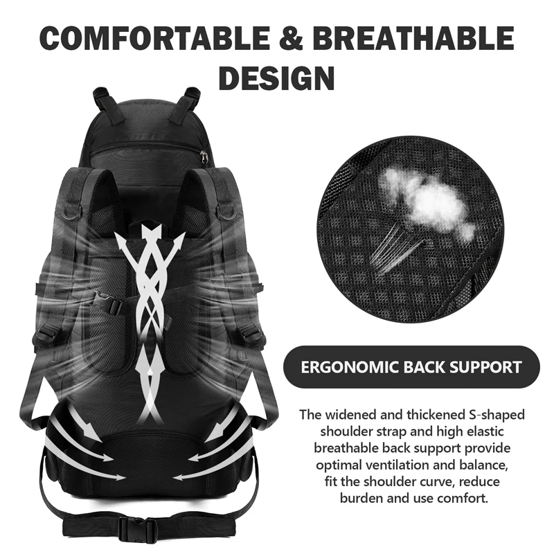 90L Waterproof Hiking & Trekking Backpack + Rain Cover - Image 12