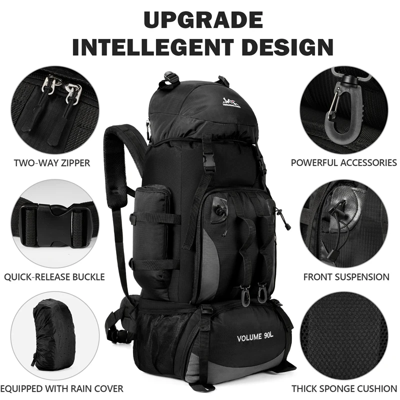 90L Waterproof Hiking & Trekking Backpack + Rain Cover - Image 11