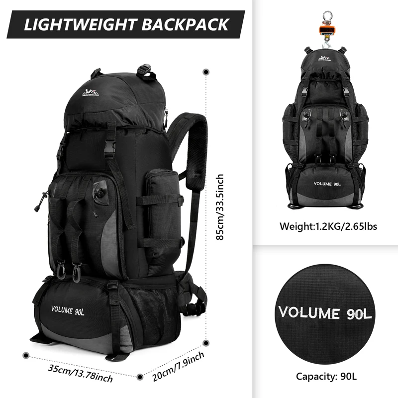 90L Waterproof Hiking & Trekking Backpack + Rain Cover - Image 10